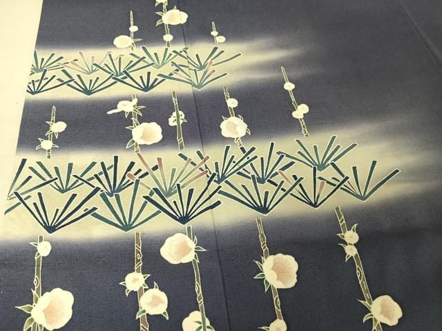 平和屋着物○名門・上野家 上野街子 清染居 訪問着 紬地 松竹梅 杜若色