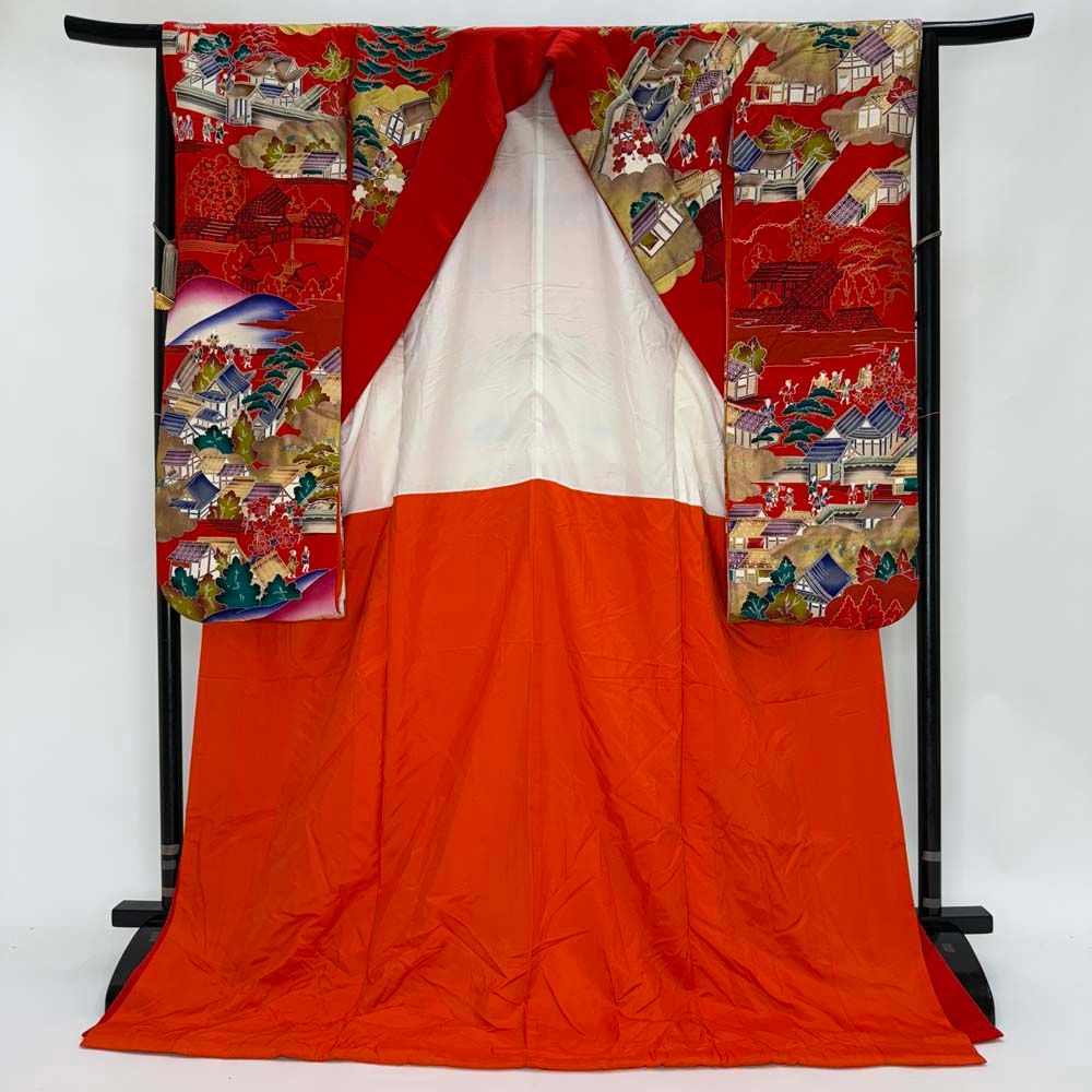 ★婚礼衣装★本振袖　引き振袖　正絹　花嫁 本振袖 引き振袖 正絹 赤 花柄 古典 刺繍 結婚式 裄64.2cm B