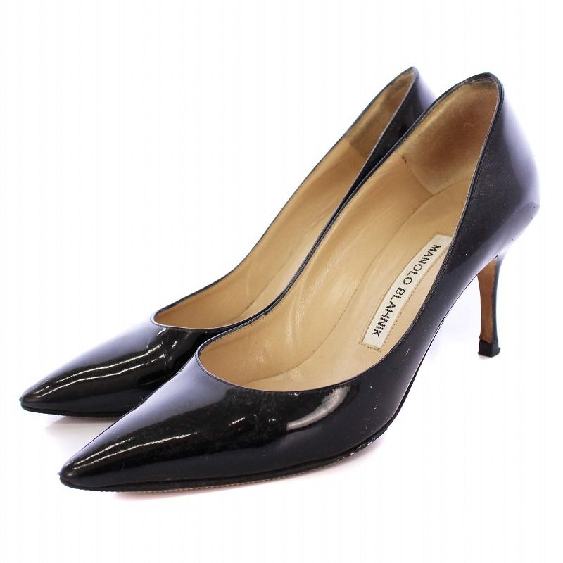 MANOLO BLAHNIK】ポインテッドトゥエナメルピンヒールパンプス