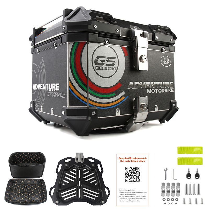 リアボックス モノキーケース バイク用トップケース 取り付け金具付き 容量36L 貼り絵 収納ケース ハンドル 防水 鍵2本付き/背もたれバックレスト ブラック