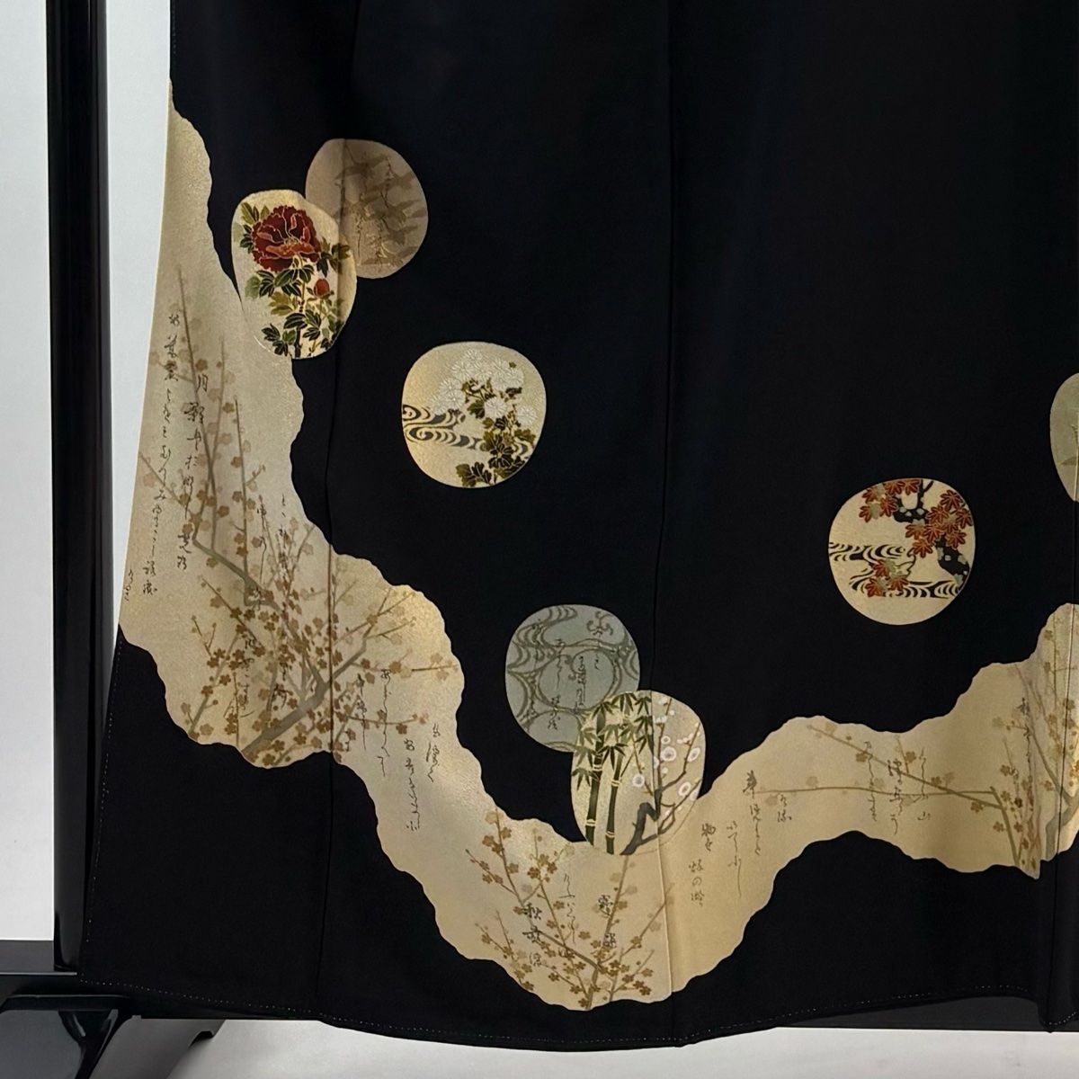 黒留袖 身丈158.5cm 裄丈63cm S 袷 松尾光琳 落款 草花 文字文