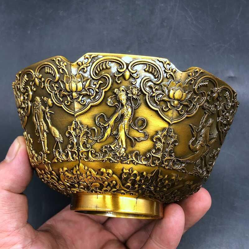 銅細工 八仙過海碗 八仙碗 工芸品 装飾品 工芸品 美術品 置物