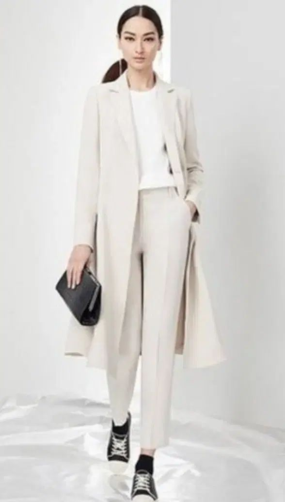 アイボリー色 レディース スーツ ロング ジャケット - ズボン