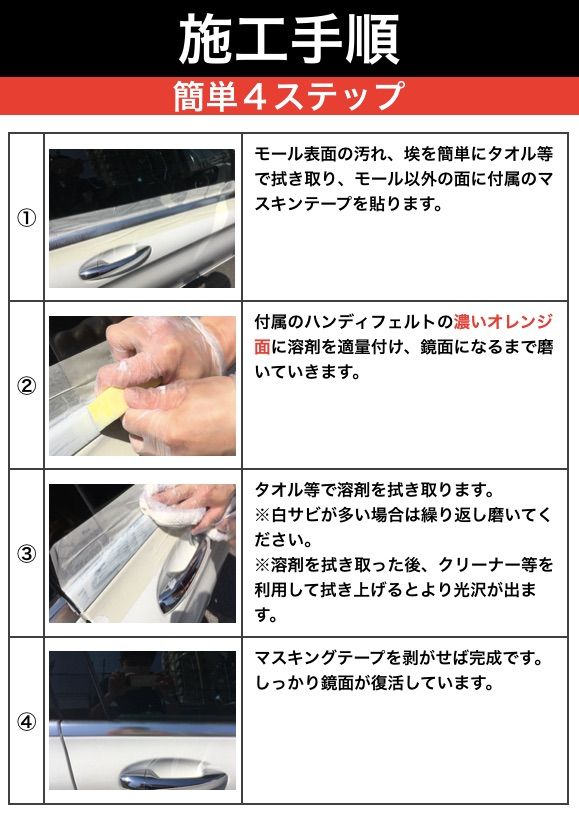 日本に 欧州車 アルミ モール 白サビ除去 艶出し ４点セット プロ仕様 鏡面仕上げ METAL GLOSS LIQUID 