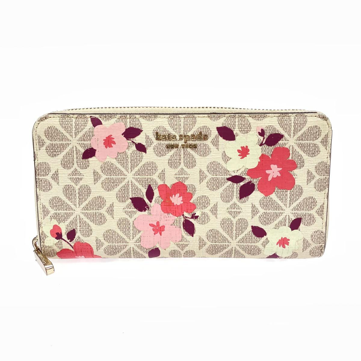 Kate spade ケイトスペード 長財布 花柄/PVC ラウンドファスナー