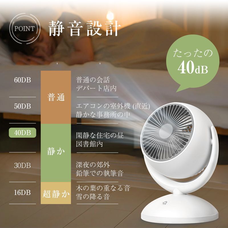 サーキュレーターファン 扇風機 DCモーター 卓上扇風機 多機能ファン 左右130°自動首振り 上下360°手動回転 USB充電式 室内の空気循環を高める 4段階風量調節 自然風 快適 瞬時清涼 爽快 3枚羽根 パワフル 強力 軽量 節電 エコ