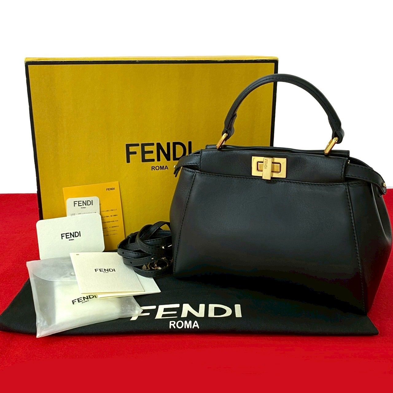 ほぼ未使用 箱 袋付 FENDI フェンディ ピーカーブー ミニ レザー 本革 