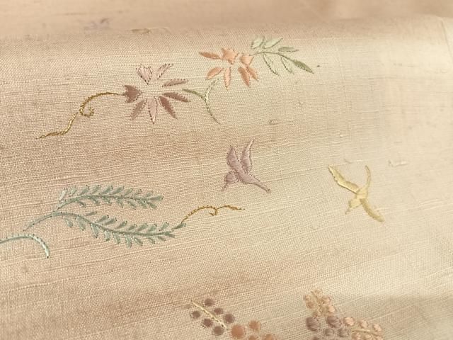 平和屋着物○東京の老舗呉服問屋 菱一 訪問着 本真綿紬地 総刺繍 飛鶴