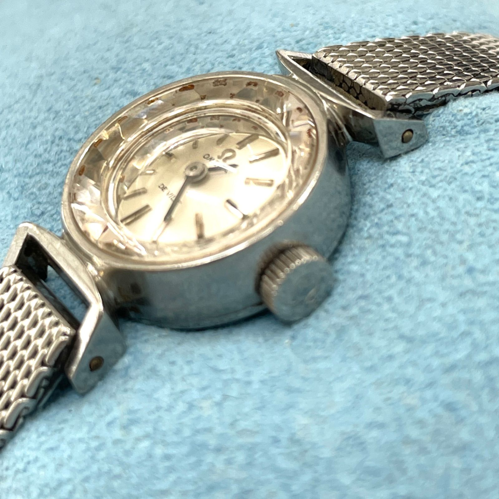 OMEGA オメガ デヴィルメッシュベルトレディースウォッチ シルバー 手 