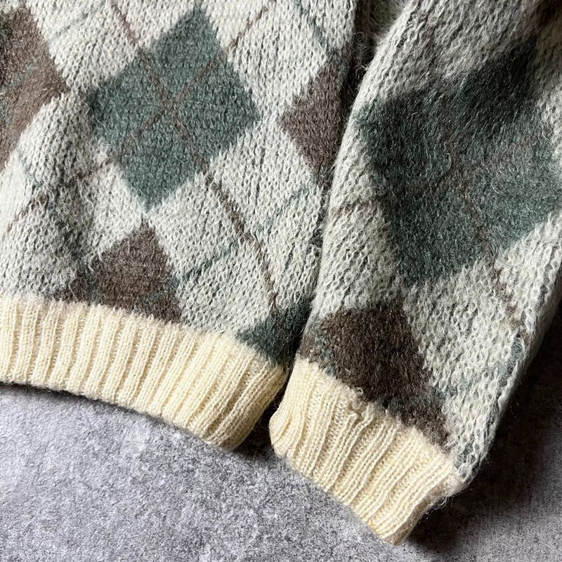 60s USA製 Jantzen アーガイル 総柄 25% モヘア ウール Vネック ニット 