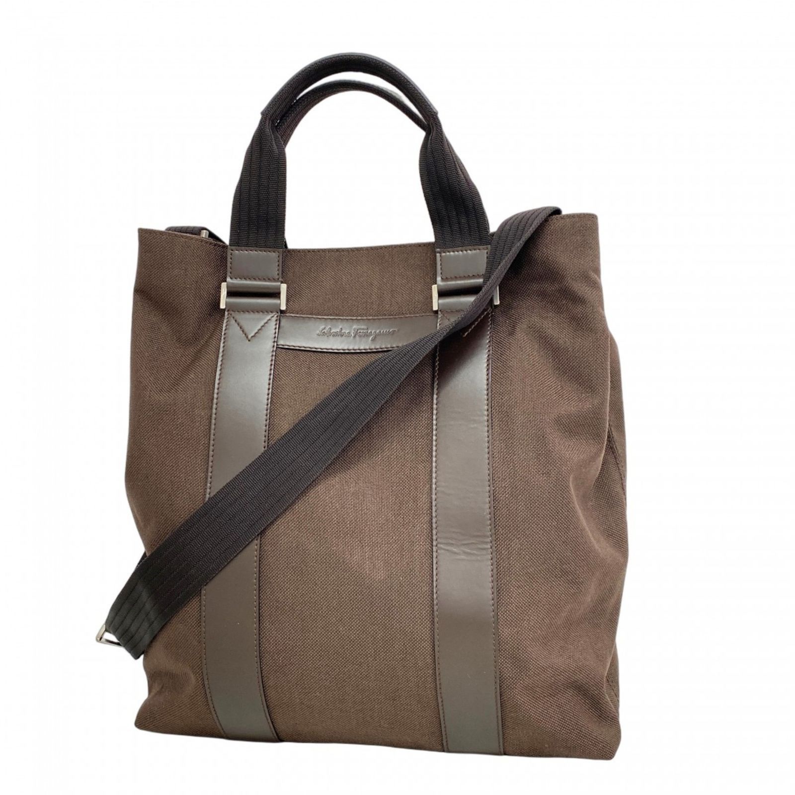 サルヴァトーレ フェラガモ Salvatore Ferragamo サルヴァトーレフェラガモ トートバッグ キャンバス レザー ブラウン 2wayバッグメンズ レディース P1448895