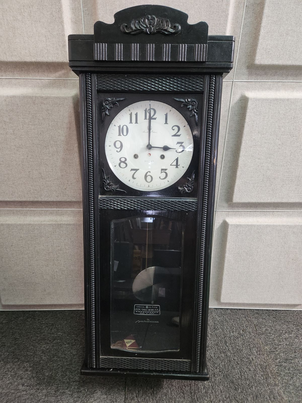 AICHI 愛知時計 アイチ時計 置時計 ゼンマイ アンティーク レトロ 昭和レトロ 木製 全長60㎝ 高さ23㎝ 奥行15㎝ 鍵なし 愛知時計 レトロ アンティーク AICHI TOKEI ⁄ アイチ時計 ゼンマイ