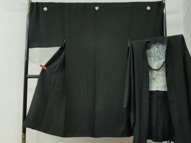 平和屋着物●男性 黒紋付 羽織セット キングサイズ 正絹 CAAW8366yc