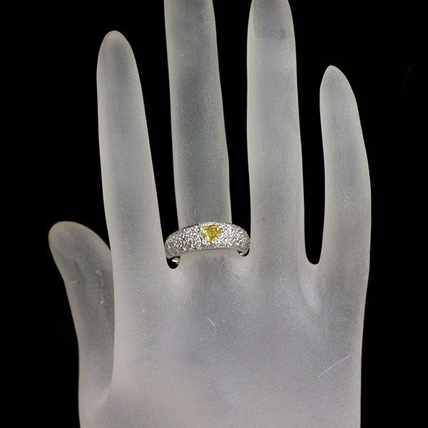 K18WG 天然イエローダイヤモンド リング 0.36ct D0.60ct 