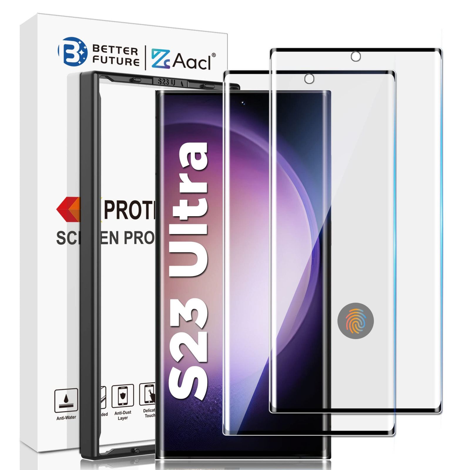 AACL Samsung Galaxy S23 Ultra用 スクリーンプロテクター 強化ガラス 3Dカーブガラス S23 Ultra 5G用 6.8インチ [指紋ロック解除] [傷防止] [ケースフレンド [クリア] [S23 Ultra 6.8 Inch]
