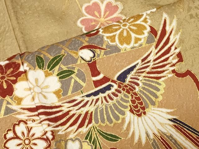 平和屋着物□豪華振袖 雪輪鳳凰花文 暈し染め 金彩 正絹 逸品