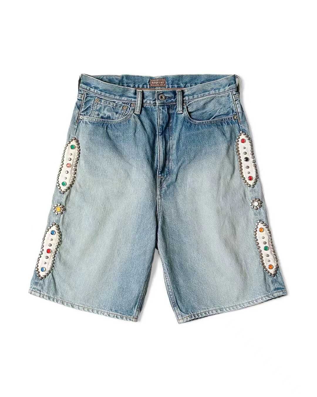 KAPITAL 22SS ビジュー装飾 デニムショーツ 34