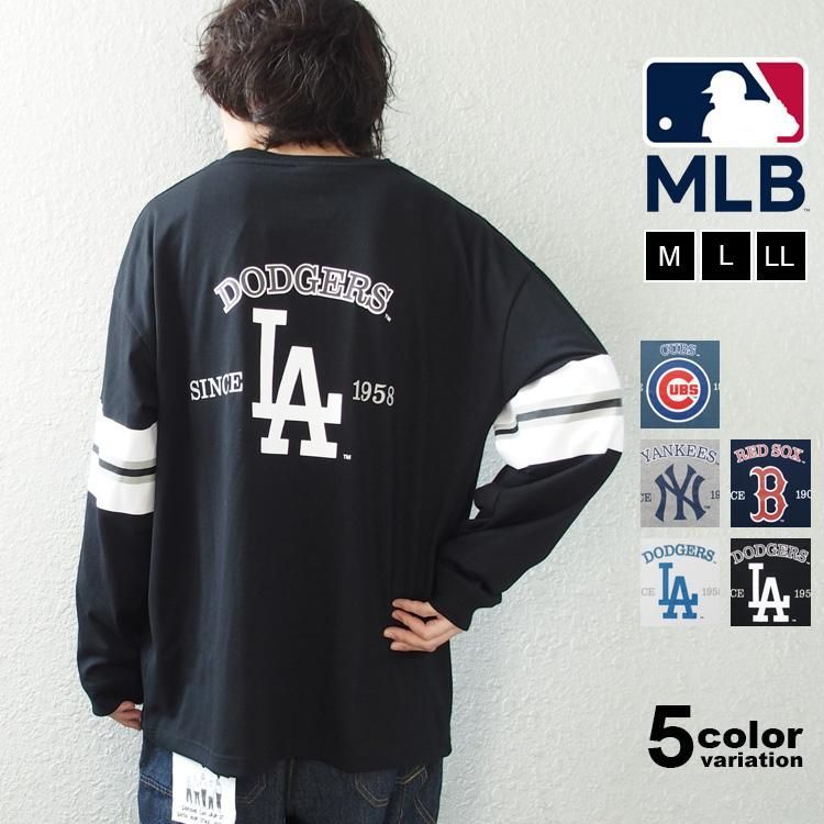 MLB Tシャツ 長袖 ロンT メジャーリーグベースボール チームロゴ プリント バックプリント メンズ レディース トップス c5522m blk