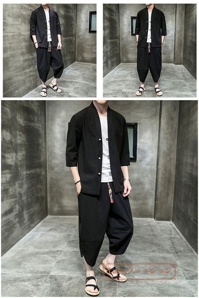  メンズ セットアップ 半袖 綿麻 上下セット リネン 半袖シャツ サルエルパンツ 2点セット 五分袖Tシャツ 七分丈綿麻パンツ 春夏 涼しい ゆったり 通気性よい 大きいサイズ ギフト カジュアルセットアップ 無地 xingshang 01 DZ 10 甚平 着物 浴衣