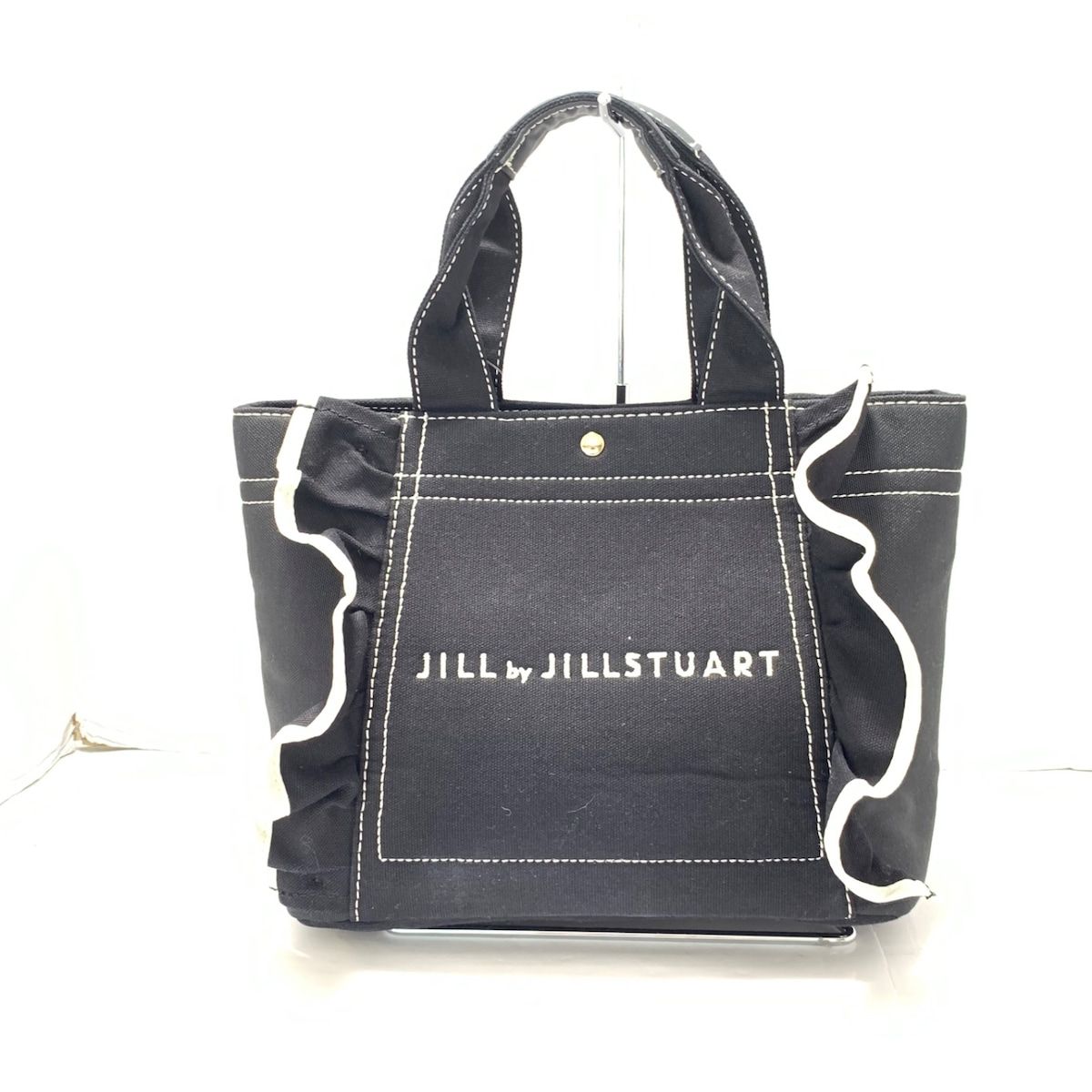 JILL by JILLSTUART(ジルバイジルスチュアート) トートバッグ美品 - 黒×白 フリル キャンバス×合皮 - メルカリ