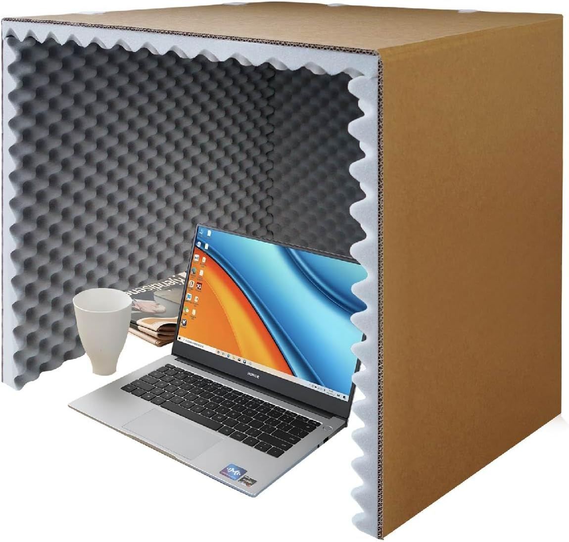 改良版 防音ボックス 4 cm厚手防音材 LEDライト付 簡易防音室 組み立て簡単 660 700 mm 防音ブーススタンド 1人用防音室 吸音研究所 防音ブース 防音パネル 自宅用 防音壁 防音シート 録音吸音材 オフィス 自習室 学習塾