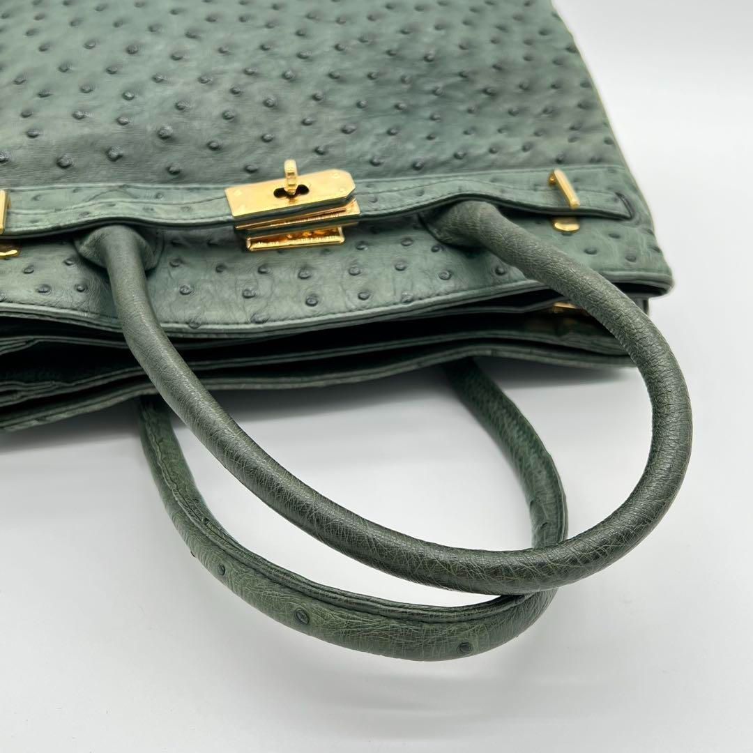 【美品】MASUMI OKADA オーストリッチ ベルトデザイン ハンドバッグ 美品】MASUMI OKADA オーストリッチ ベルトデザイン