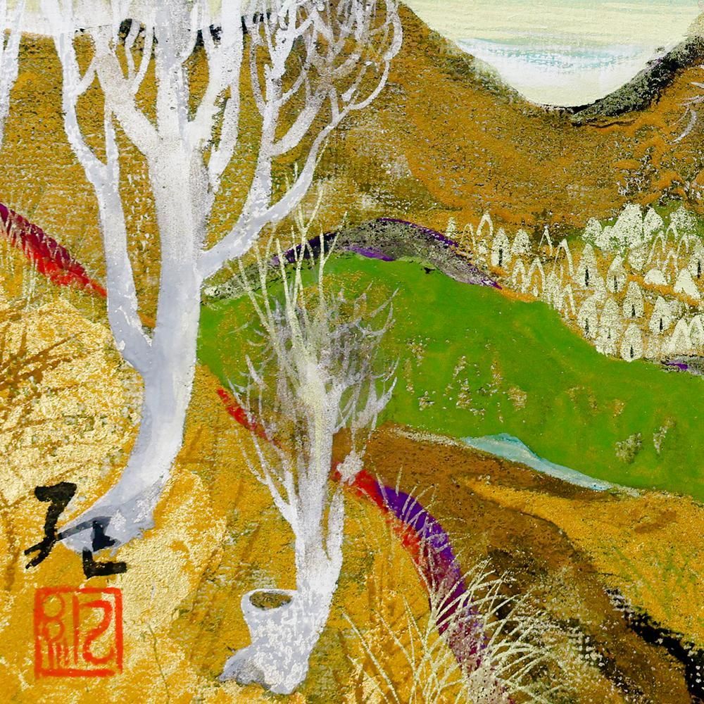 真作】【WISH】大矢紀「晴日」日本画 3号 金箔 金泥 共シール