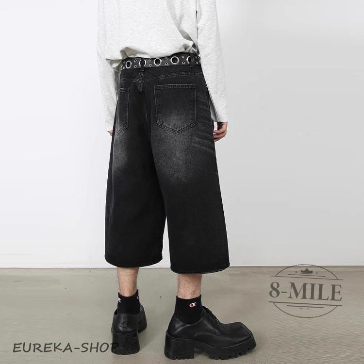 th products デニム ハーフパンツ 膝下丈 デニムパンツ 7分丈 ショートパンツ ハーフパンツ メンズ