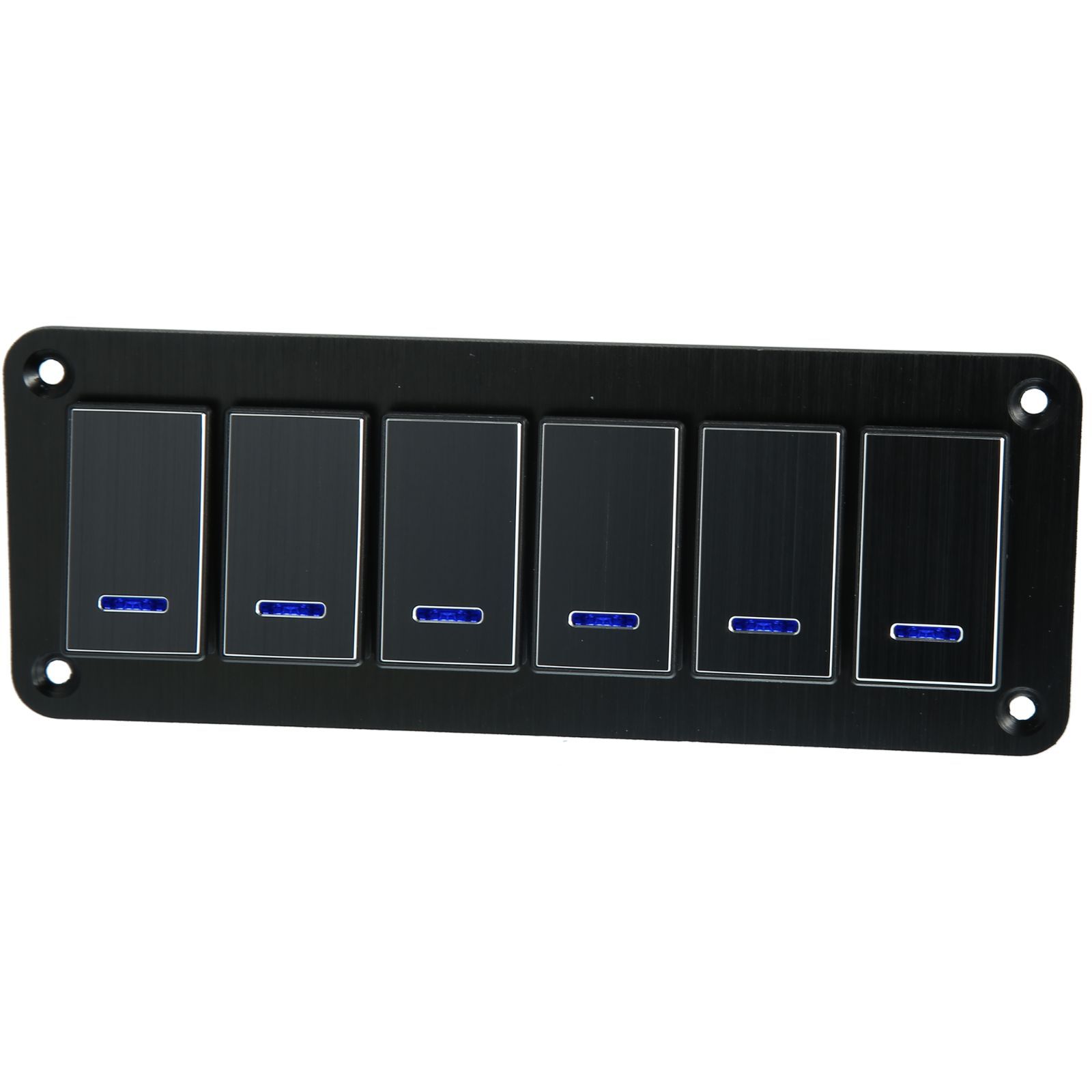 uxcell 6ギャングロッカースイッチパネル 5ピン オンオフ 配線済みトグルスイッチコントロール 防水 アルミニウム合金 ブルーLEDライト プッシュボタン 12V 24V用 ブラック