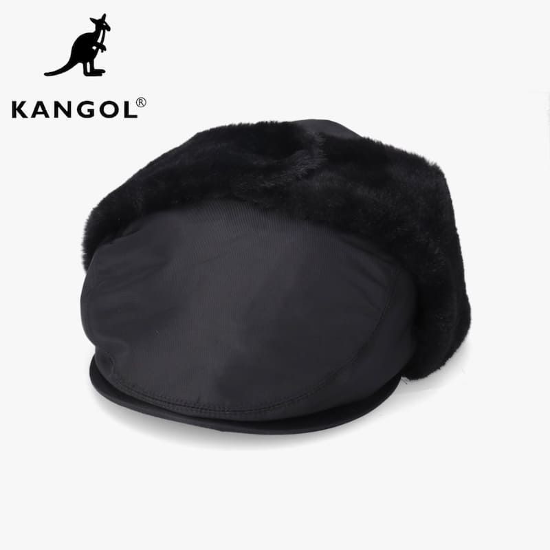 KANGOL カンゴール ハンチング アビエイター AVIATOR BUGATTI イヤーフラップ ファー 耳当て 帽子 ナイロン キルティング ワンポイント 刺繍 2WAY カンガルー メンズ レディース ユニセックス 黒 ブラック