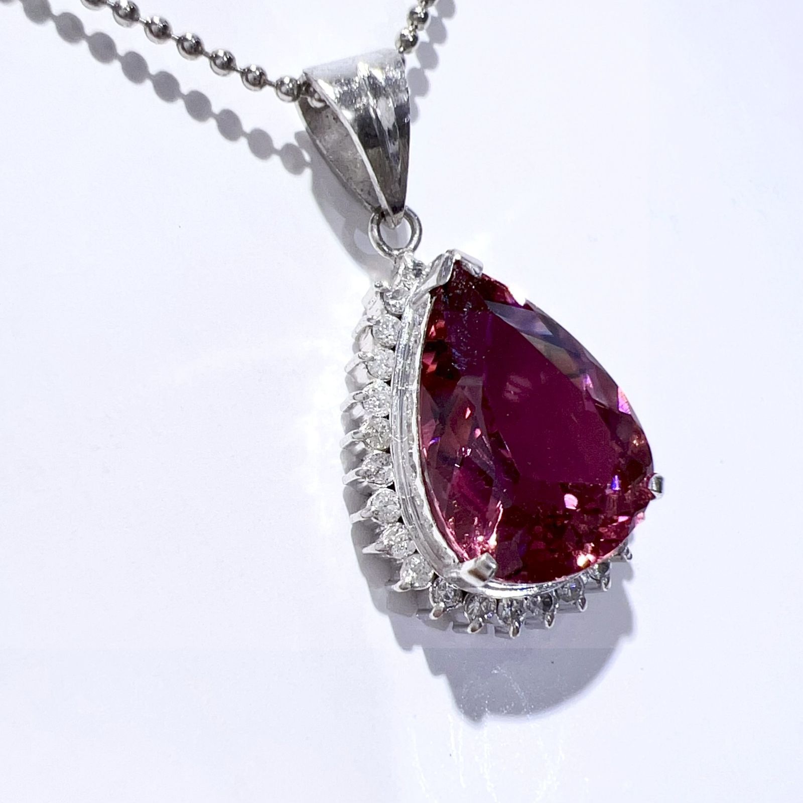 Pt900/850 天然 ピンクトルマリン ダイヤ ネックレス T3.5ct D0