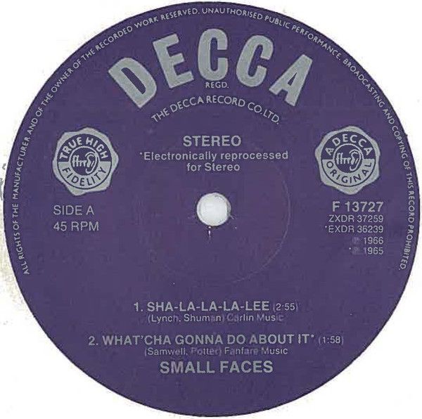 独7” Small Faces Sha-La-La-La-Lee / Whatcha Gonna Do About