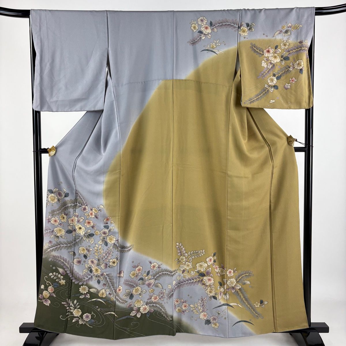 訪問着 身丈160cm 裄丈67cm M 袷 辻が花柄 流水 金銀彩 染め分け 薄紫 正絹