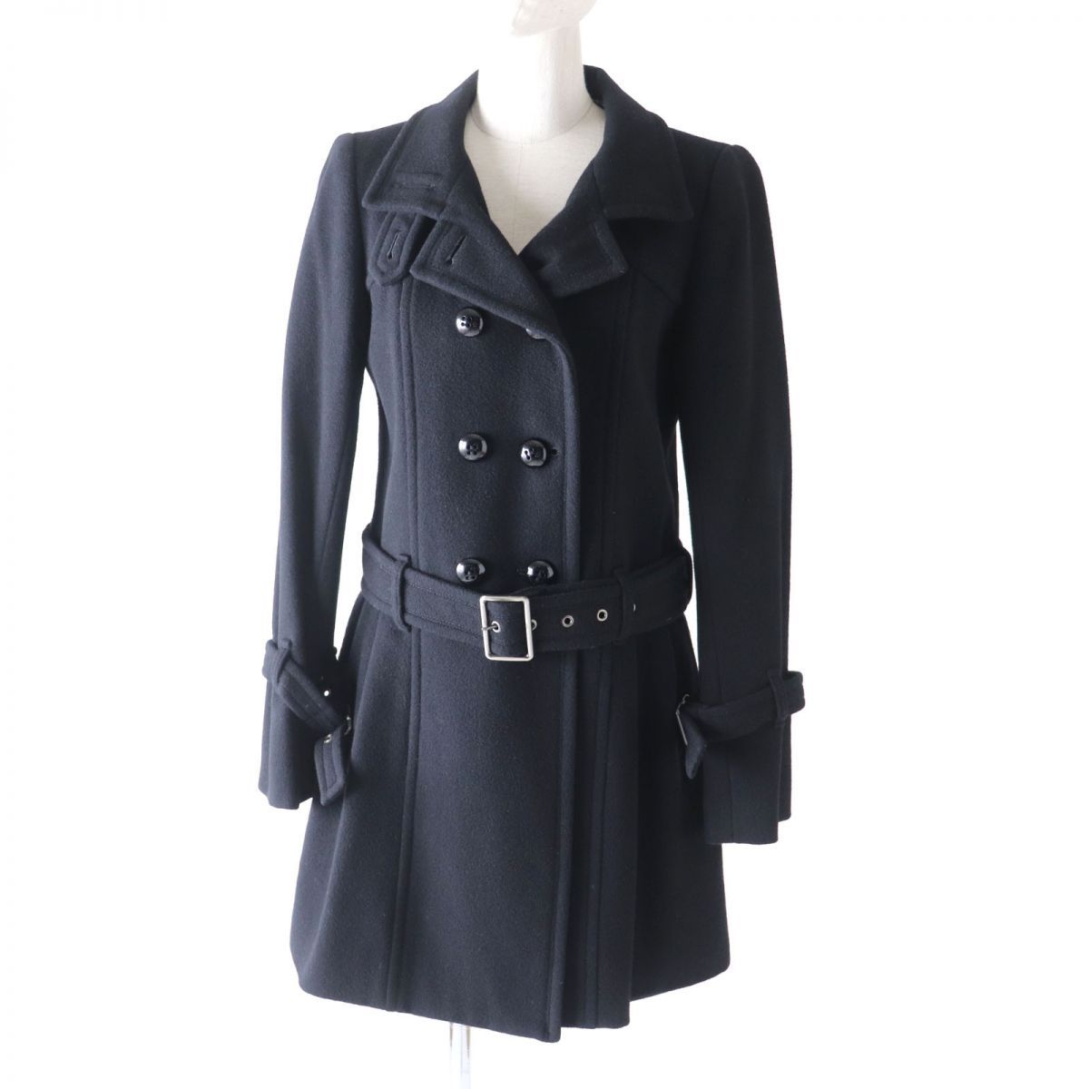 ミーア　BURBERRY BLUE LABEL/ウールコート 38 美品 バーバリーブルーレーベル ウール コート ロゴボタン