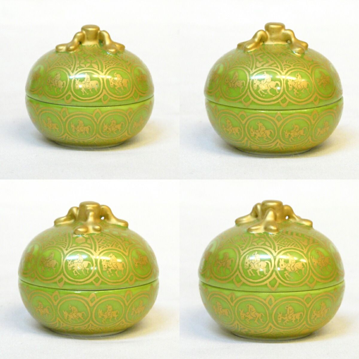 十月の特売品 五山窯 林淡幽作 鶸金襴手 蜜柑香合 茶道具