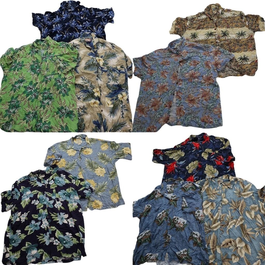 古着卸 レーヨン系 アロハシャツ 半袖シャツ 10枚セット メンズ 2XL ハイビスカス リーフ柄 パームツリー 古着 NA3348