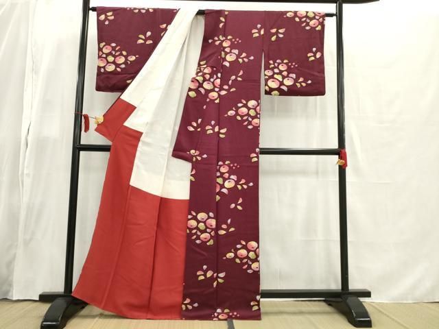 平和屋着物●上質な色無地　作家物　網目地紋　甚三紅色　正絹　逸品　AABA3792ph 平和屋着物○上質な色無地 作家物 網目地紋 甚三紅色 正絹