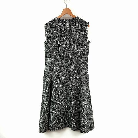 ルネ Rene TISSUE ツイード ウール混 ノースリーブ ワンピース 38 黒系