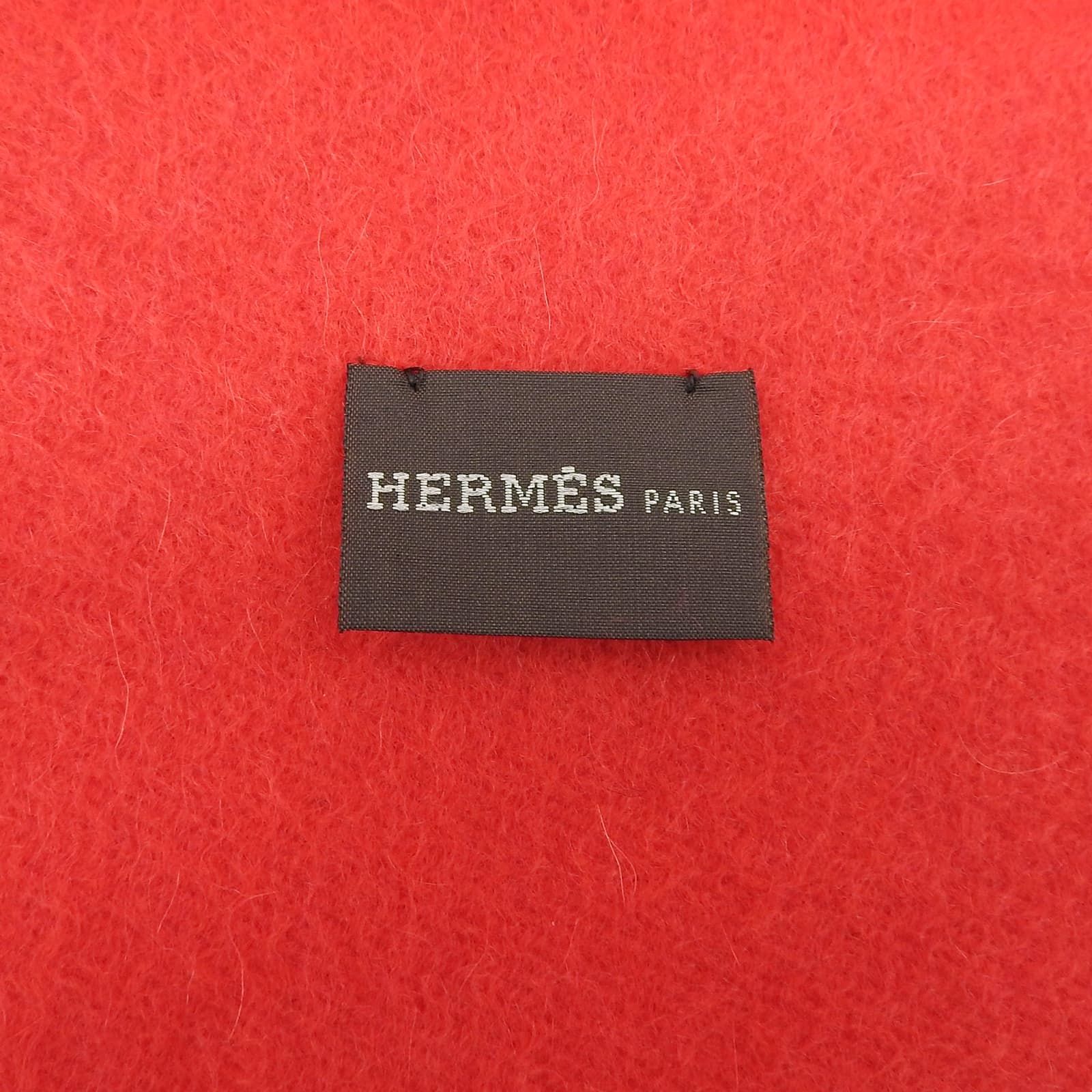 極美品△HERMES エルメス カシミヤ100％ ロゴ刺繡 フリンジ付き  