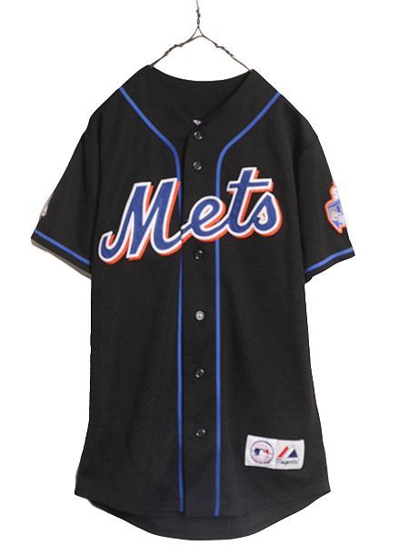 なクーポン配布中! MLB オフィシャル Majestic メッツ ベースボール シャツ メンズ S ユニフォーム ゲームシャツ メジャーリーグ 半袖シャツ 廃盤 大リーグ 黒