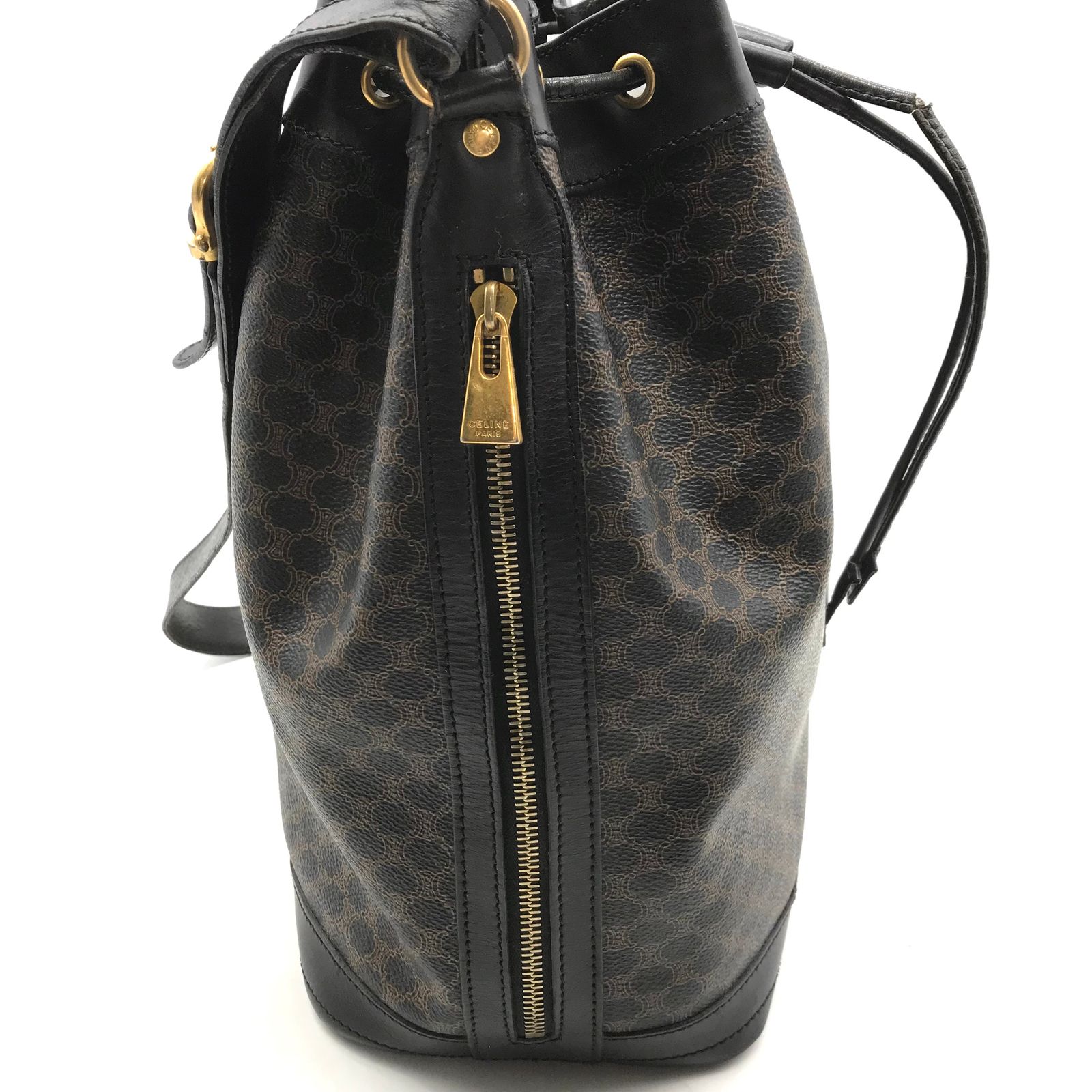 CELINE セリーヌ ブラック マカダム 巾着型 ヴィンテージ サイド