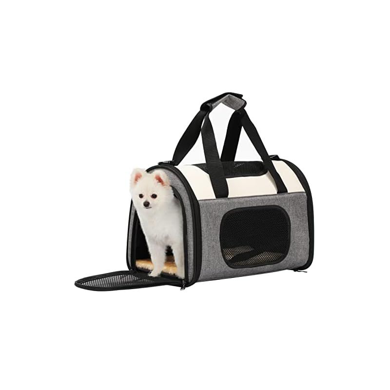 Petsfit 安全なキャリーバッグ 拡張可能 中小型犬 猫 軽量 変形しない ペットきゃりーバッグ 手提げ 肩掛け 折りたたみソフトキャリー 通気性 旅行 通院 災害避難用 外出(M, グレー) 1