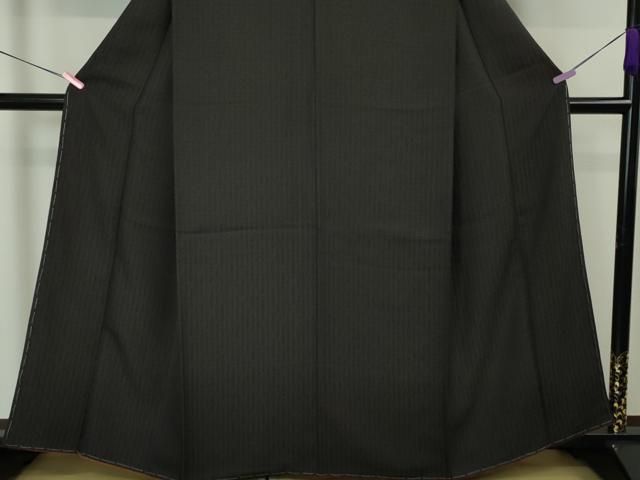 平和屋本店□極上 野蚕糸 タッサーシルク お召 入子菱地紋 黒紅色地  