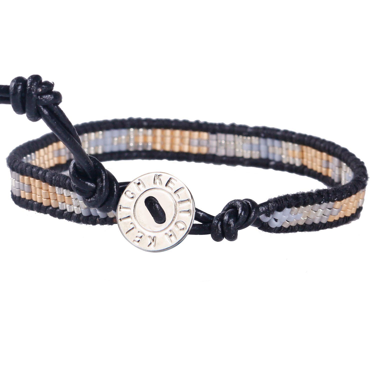 革紐 バングル ビーズ レザー 手作り ブレスレット ラップ 腕輪 シングル -E KELITCH