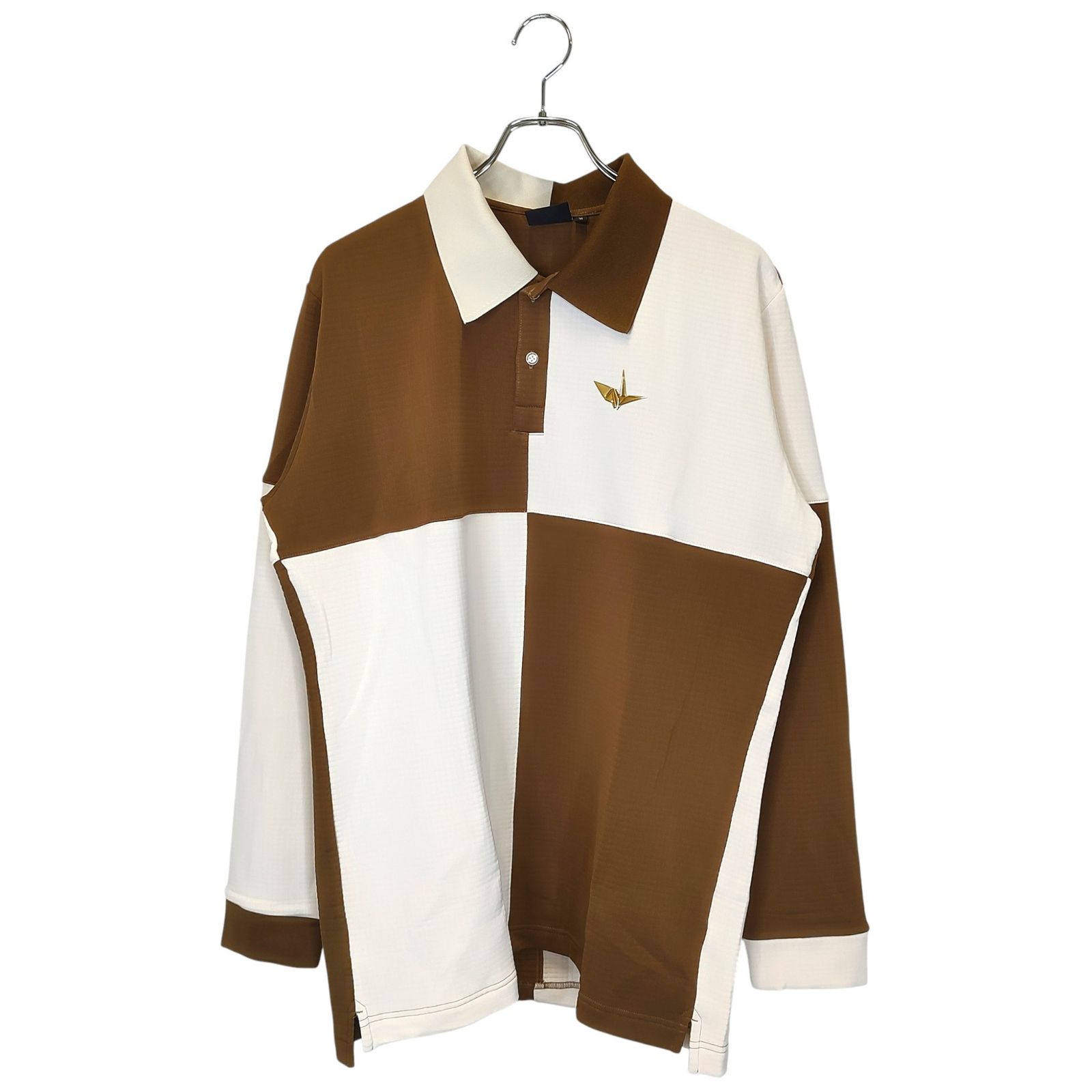 1PIU1UGUALE3 GOLF ウノピゥウノウグァーレトレ ゴルフ L S POLO 長袖 ポロシャツ GRT235 POE520 6 XL ホワイト×ブラウン メンズ