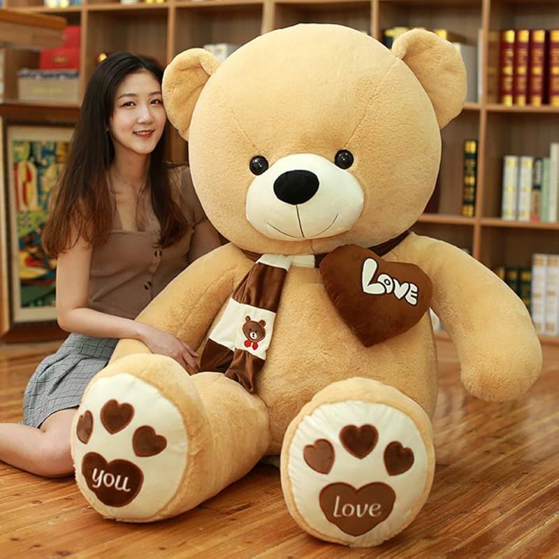 AMIRA TOYS ぬいぐるみ 大きい くま テディベア クマ teddy bear マフラー付き 熊 縫い包み 動物 抱き枕 くまのぬいぐるみお祝い ふわふわ ライトブラウン 140cm 1