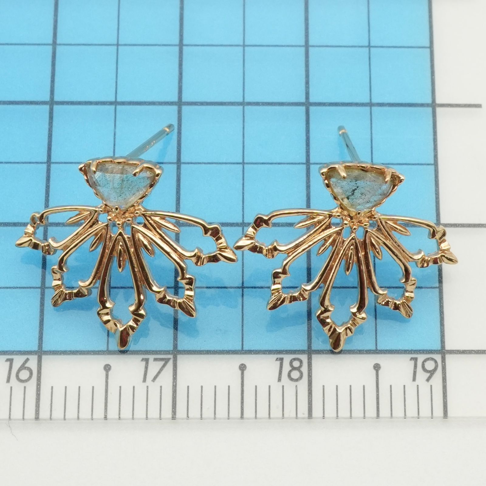 アガット ラブラドライト 透かし フラワー ピアス K10/24-4975S