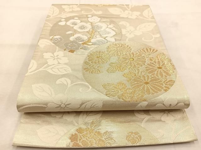 平和屋着物○ワンタッチつけ帯 市松吉祥花文 金糸 さが美扱い 正絹 逸品