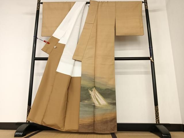 平和屋着物○訪問着 紬地 草花文 正絹 逸品 AAAU4360np