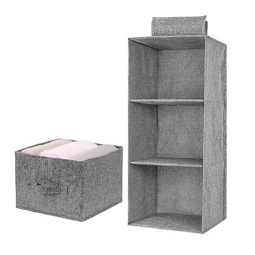 YGORTECH 吊り下げ収納 クローゼット収納 折りたたみ 引き出し付き 3段 27*27*60cm 衣類収納 下着収納 綿麻 水洗い可能 省スペース